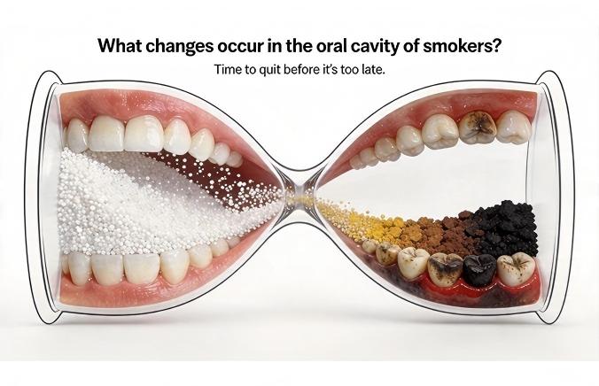 What changes occur in the oral cavity of smokers?
